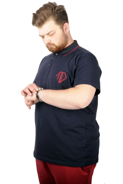 Mode XL Büyük Beden T-shirt Polo Cep Sup MD Basic 21555 Lacivert - Resim 5