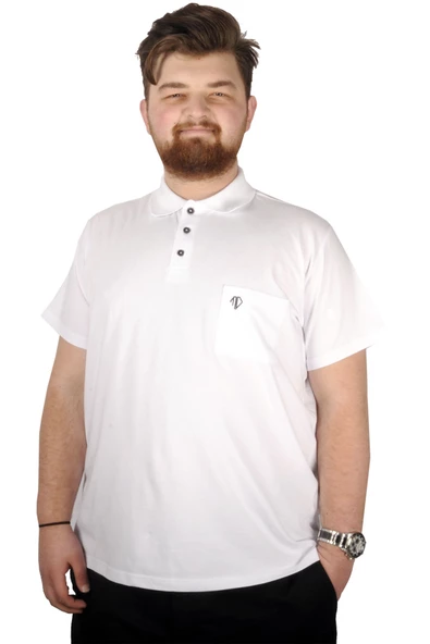 Mode XL Büyük Beden T-shirt Polo Cep Sup Basic 21557 Beyaz