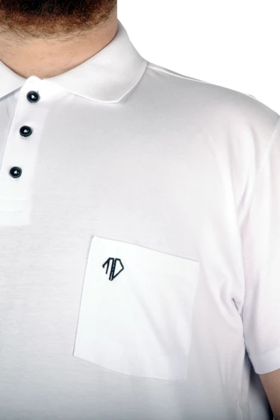 Mode XL Büyük Beden T-shirt Polo Cep Sup Basic 21557 Beyaz - 6