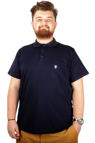 Mode XL Büyük Beden T-shirt Polo Cep Sup Basic 21557 Lacivert - 1