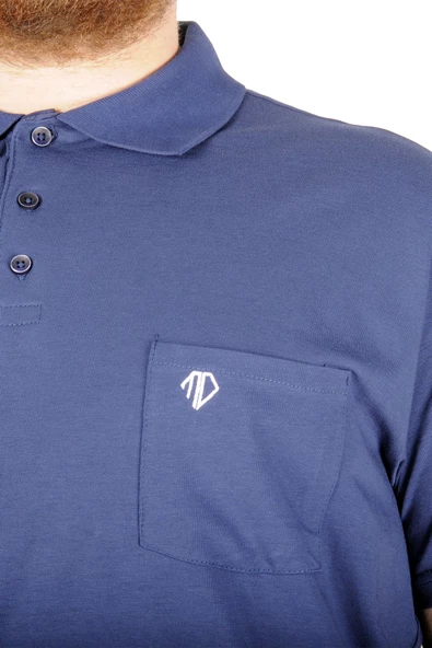 Mode XL Büyük Beden T-shirt Polo Cep Sup Basic 21557 İndigo - Resim 3