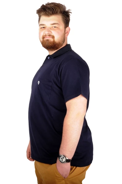 Mode XL Büyük Beden T-shirt Polo Cep Sup Basic 21557 Lacivert - 5