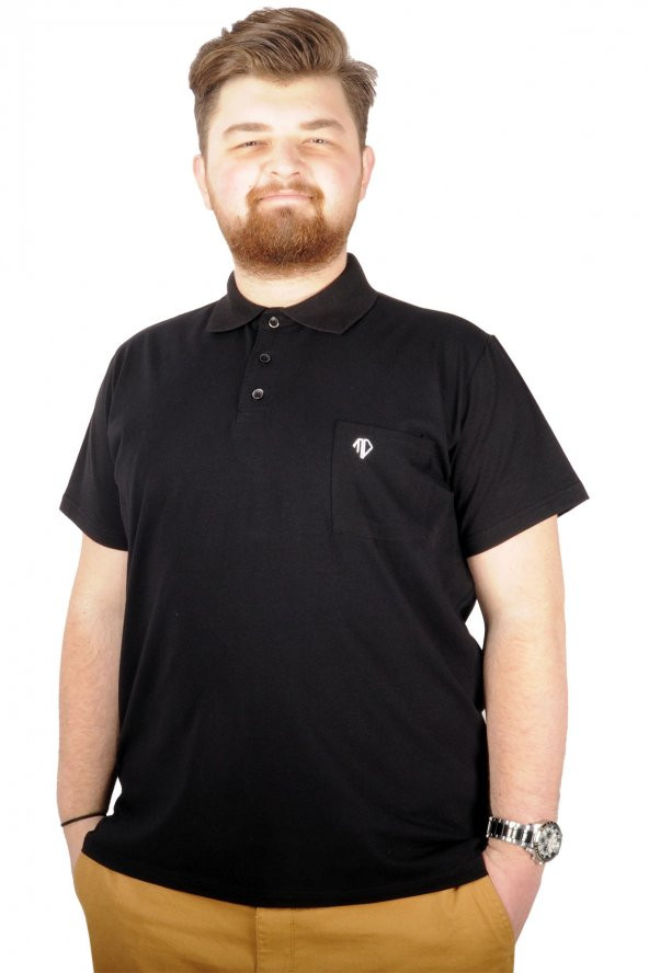 Mode XL Büyük Beden T-shirt Polo Cep Sup Basic 21557 Siyah