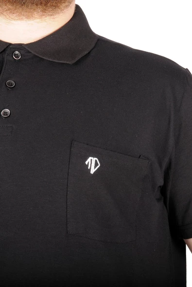 Mode XL Büyük Beden T-shirt Polo Cep Sup Basic 21557 Siyah - Resim 6