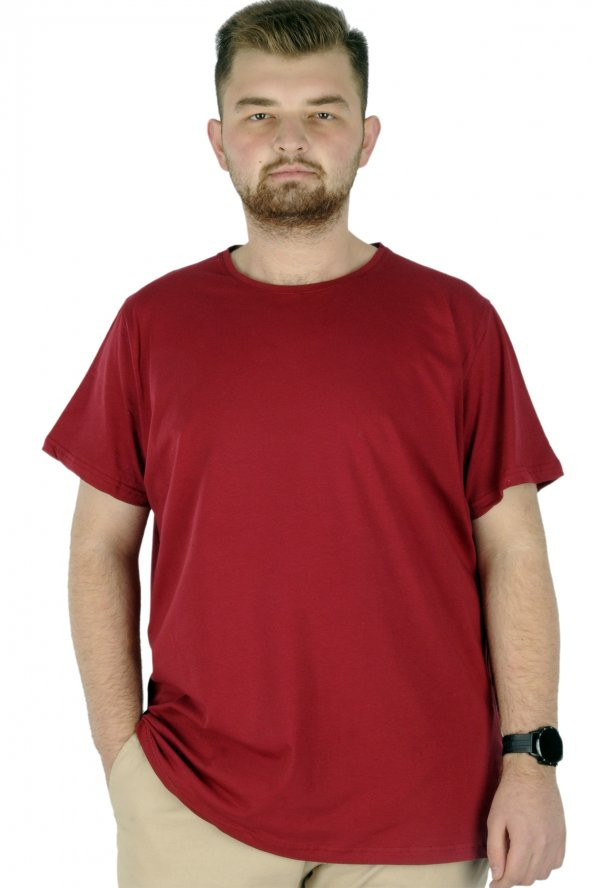 Mode XL Büyük Beden Likralı T-shirt Bisiklet Yaka 20149  Bordo