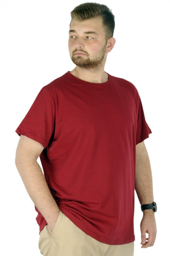 Mode XL Büyük Beden Likralı T-shirt Bisiklet Yaka 20149  Bordo - 2