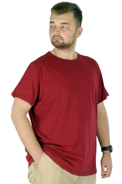 Mode XL Büyük Beden Likralı T-shirt Bisiklet Yaka 20149  Bordo - Resim 5