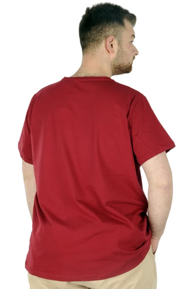Mode XL Büyük Beden Likralı T-shirt Bisiklet Yaka 20149  Bordo - Resim 6