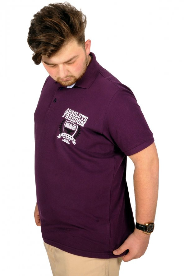 Mode XL Büyük Beden T-shirt Polo Absolute Freedom 21321 Vişne - 3