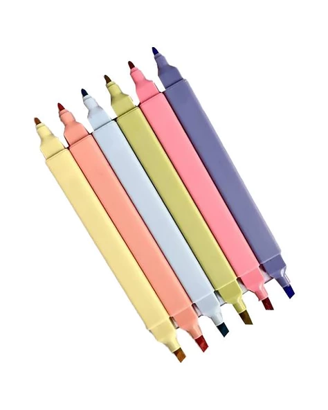 Çift Uçlu Fosforlu Kalem 6 Renk WD 0057A - 2