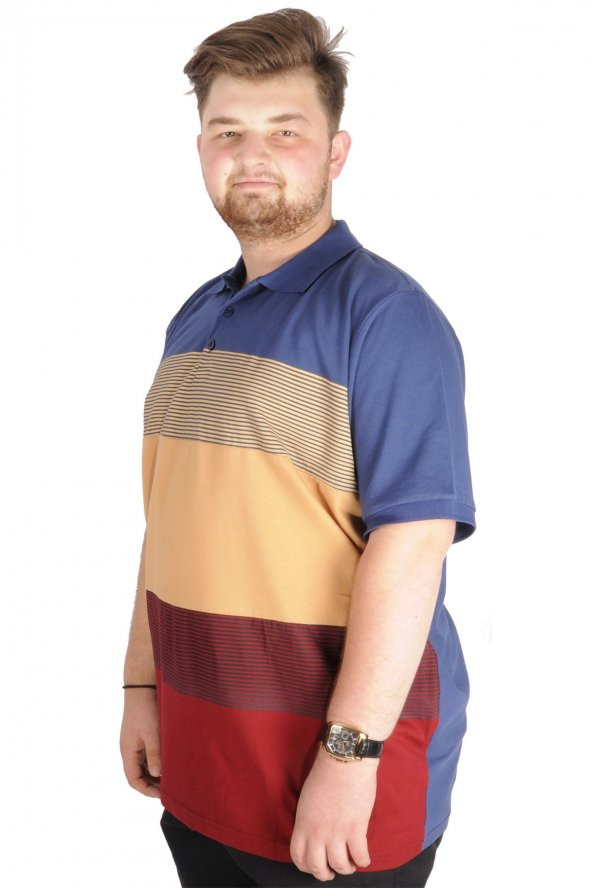 Mode XL Büyük Beden T-shirt Polo Striped 21327 İndigo - 2