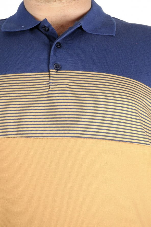 Mode XL Büyük Beden T-shirt Polo Striped 21327 İndigo - 3