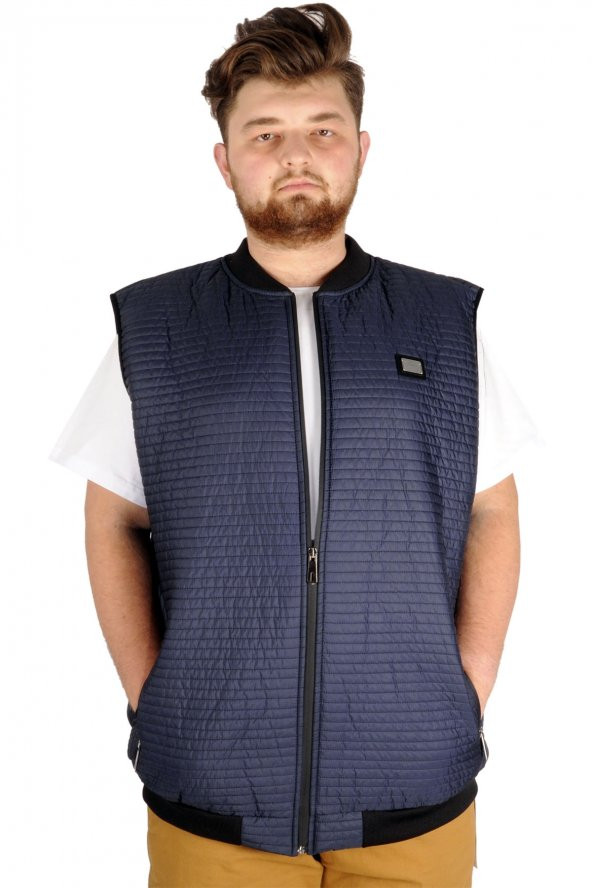 Mode XL Büyük Beden Erkek Yelek College Line 21671 Lacivert - 4