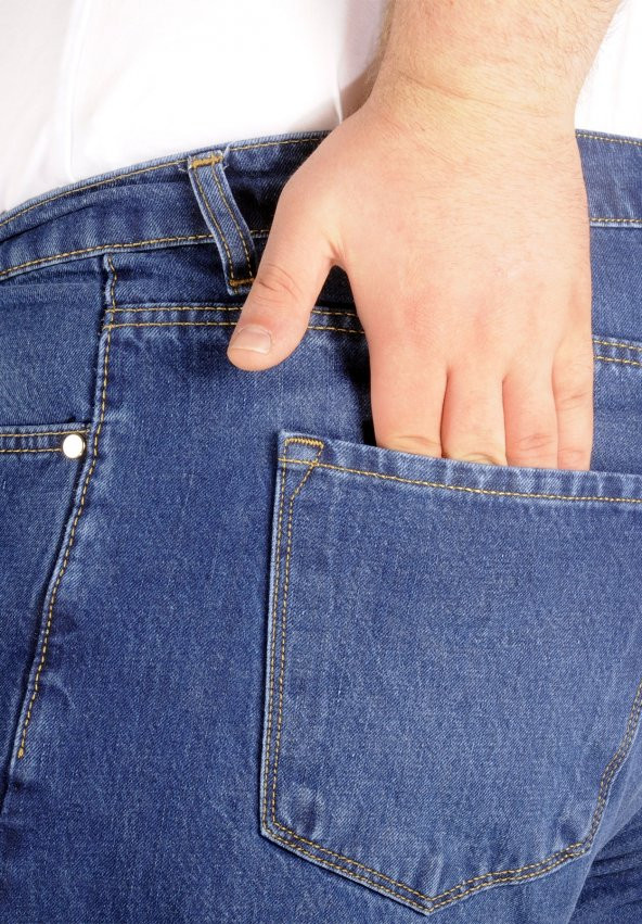Mode XL Büyük Beden Erkek Pantolon Kot 5Cep Vertical Lycra 21915 Lacivert - 3
