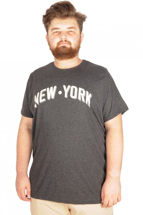 Mode XL Büyük Beden Tshirt Bisiklet Yaka NewYork 21174 Antramelanj
