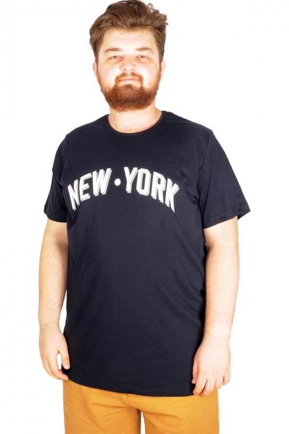 Mode XL Büyük Beden Tshirt Bisiklet Yaka NewYork 21174 Lacivert