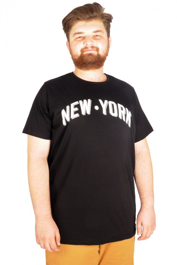 Mode XL Büyük Beden Tshirt Bisiklet Yaka NewYork 21174 Siyah