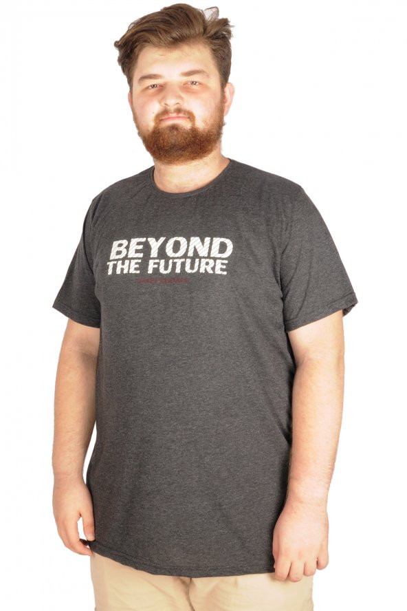 Mode XL Büyük Beden Tshirt Bisiklet Yaka 21179 Antramelanj