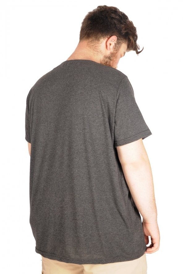 Mode XL Büyük Beden Tshirt Bisiklet Yaka 21179 Antramelanj - 2