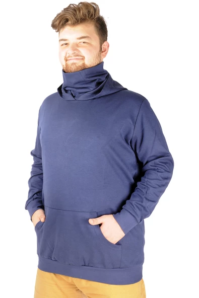 Mode XL Büyük Beden Erkek Sweatshirt Arm Mask 21505 İndigo - Resim 6