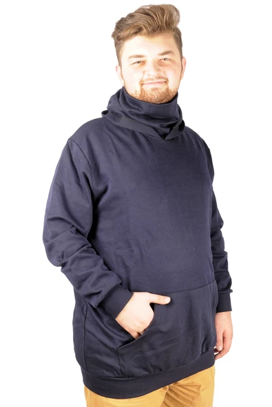 Mode XL Büyük Beden Erkek Sweatshirt Arm Mask 21505 Lacivert - Resim 2