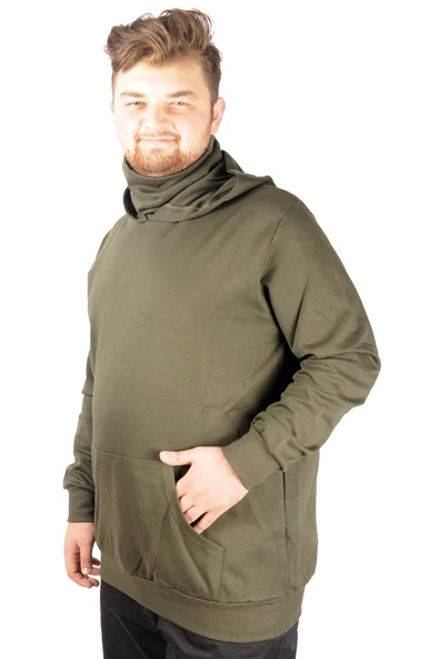 Mode XL Büyük Beden Erkek Sweatshirt Arm Mask 21505 Haki - Resim 7