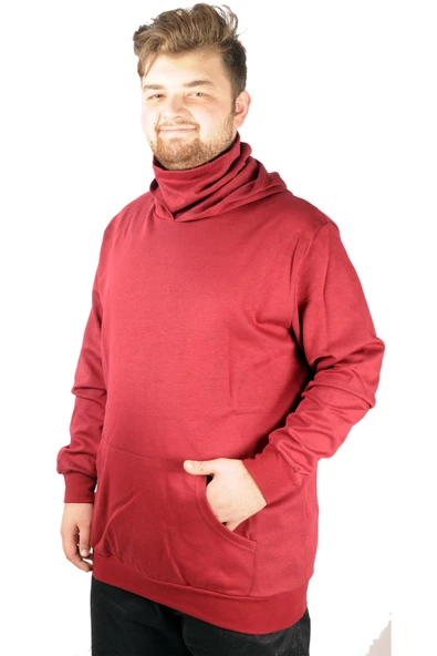 Mode XL Büyük Beden Erkek Sweatshirt Arm Mask 21505 Bordo - 7