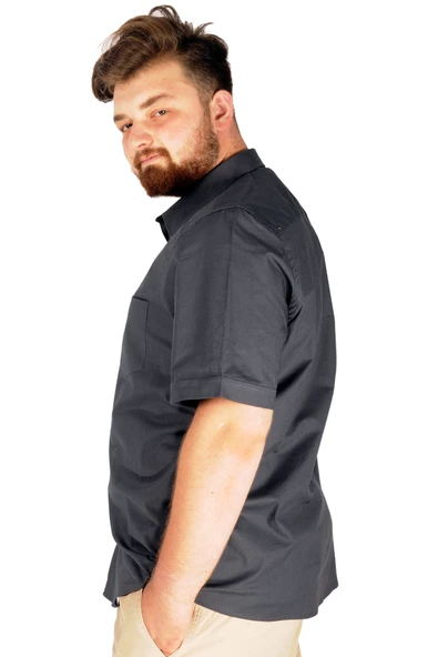 Mode XL Büyük Beden Erkek Klasik Gömlek Likralı 20352 Füme - Resim 2