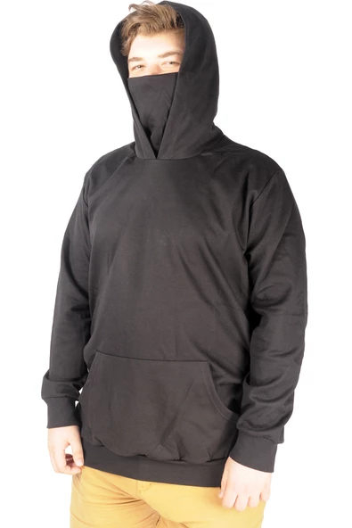 Mode XL Büyük Beden Erkek Sweatshirt Arm Mask 21505 Siyah - Resim 6