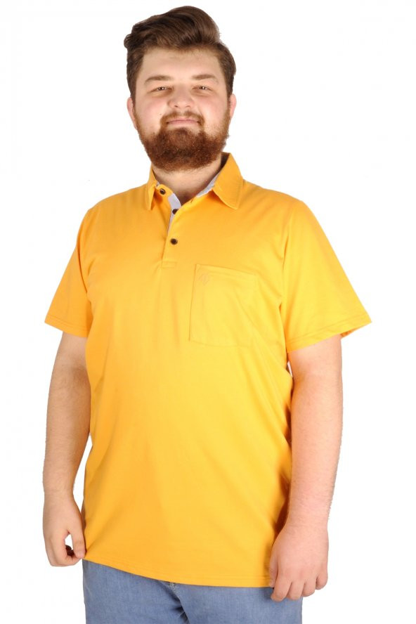 Mode XL Büyük Beden T-shirt Polo Cepli Lycra Pike MD 20554 Hardal