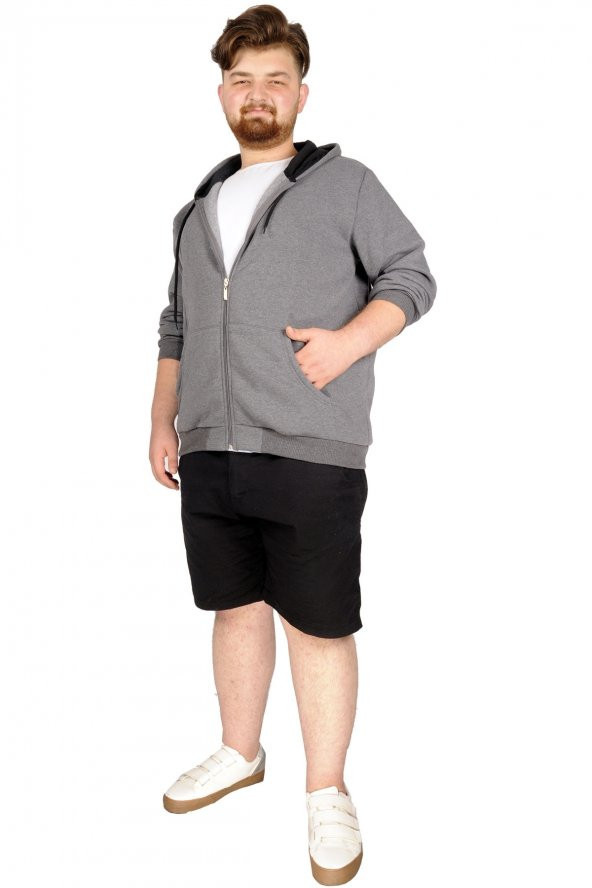Mode XL Büyük Beden Erkek Sweatshirt Zippered Recycle  B20533 Füme - 3