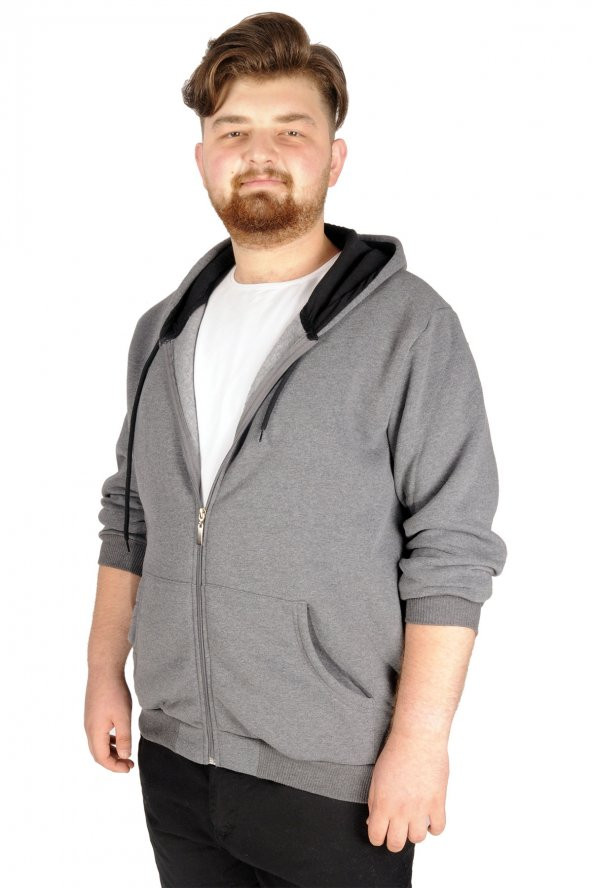 Mode XL Büyük Beden Erkek Sweatshirt Zippered Recycle  B20533 Füme - 5