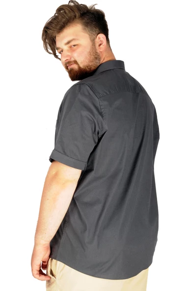 Mode XL Büyük Beden Erkek Klasik Gömlek Likralı 20352 Füme - Resim 6