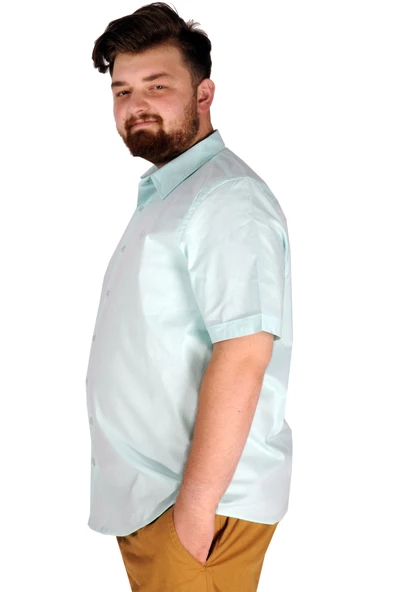 Mode XL Büyük Beden Erkek No Pocket Lycra Poplin 20353 Mint Yeşili - Resim 6