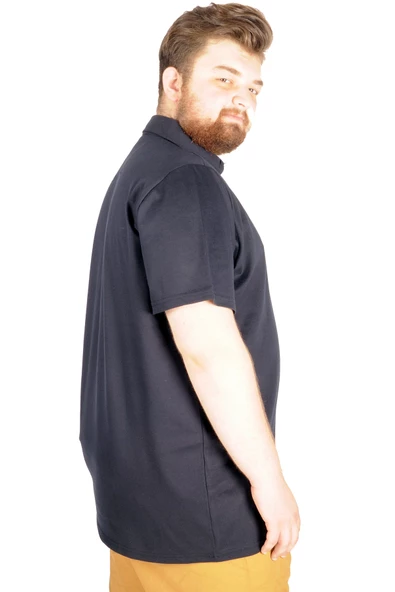 Mode XL Büyük Beden T-shirt Polo Cepli Lycra Pike MD 20554 Lacivert - Resim 7