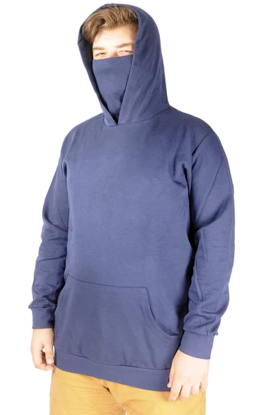 Mode XL Büyük Beden Erkek Sweatshirt Arm Mask 21505 İndigo - Resim 5