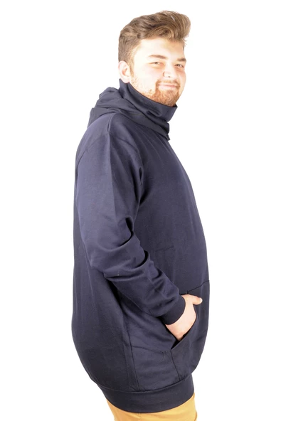 Mode XL Büyük Beden Erkek Sweatshirt Arm Mask 21505 Lacivert - Resim 3