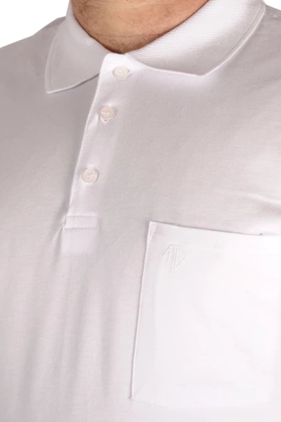 Mode XL Büyük Beden T-shirt Polo Cepli Lycra Pike MD 20554 Beyaz - Resim 6