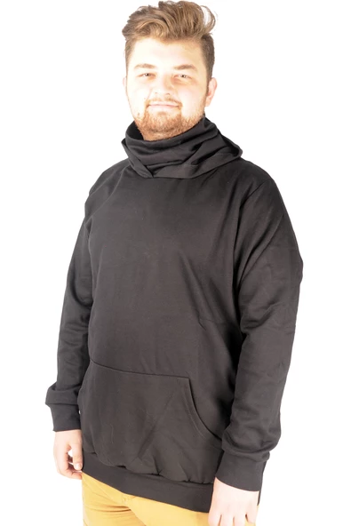 Mode XL Büyük Beden Erkek Sweatshirt Arm Mask 21505 Siyah - Resim 2