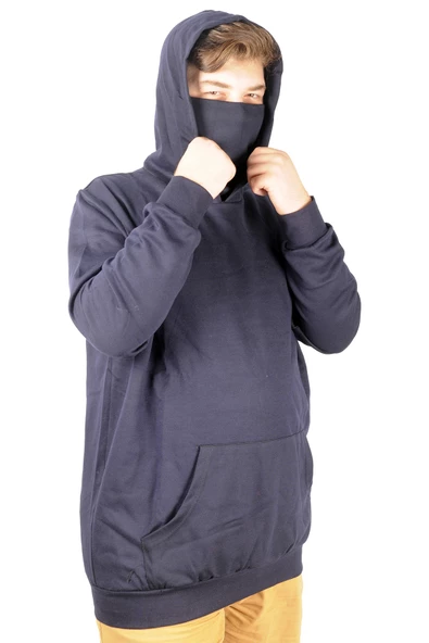 Mode XL Büyük Beden Erkek Sweatshirt Arm Mask 21505 Lacivert - Resim 5