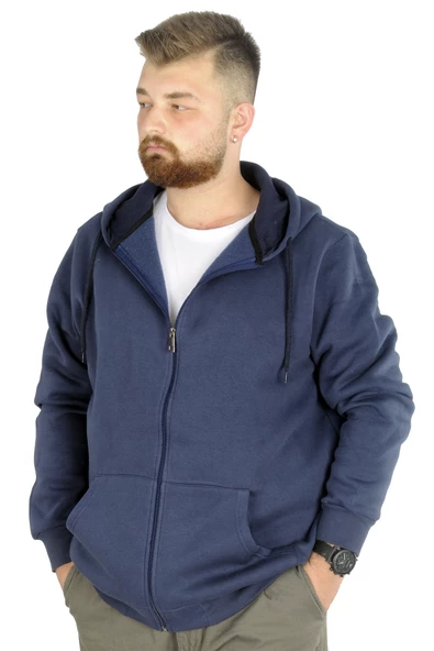 Mode XL Erkek Sweatshirt Kapşonlu Zippered Basic 20543 İndigo ürün görseli