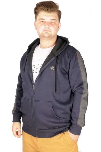 Mode XL Büyük Beden Erkek Sweatshirt Arm Strap 21503 Lacivert - Resim 5