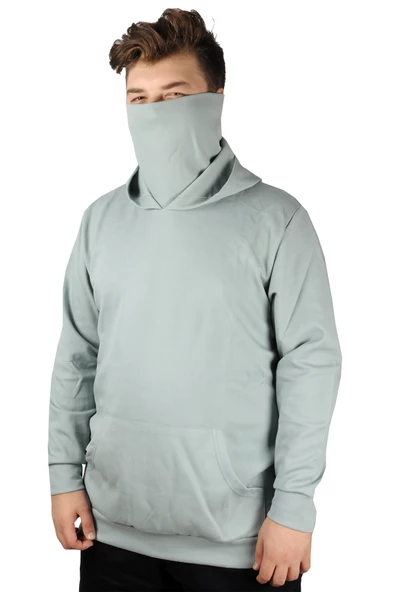 Mode XL Büyük Beden Erkek Sweatshirt Arm Mask 21505 Yeşil - 10