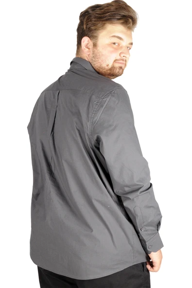 Mode XL Büyük Beden Erkek Klasik Gömlek Likralı 20351 Füme - Resim 6