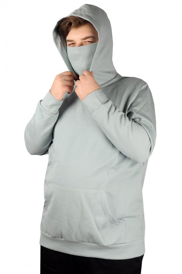 Mode XL Büyük Beden Erkek Sweatshirt Arm Mask 21505 Yeşil