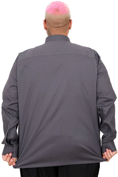 Mode XL Büyük Beden Erkek Klasik Gömlek Likralı 20351 Füme - Resim 10