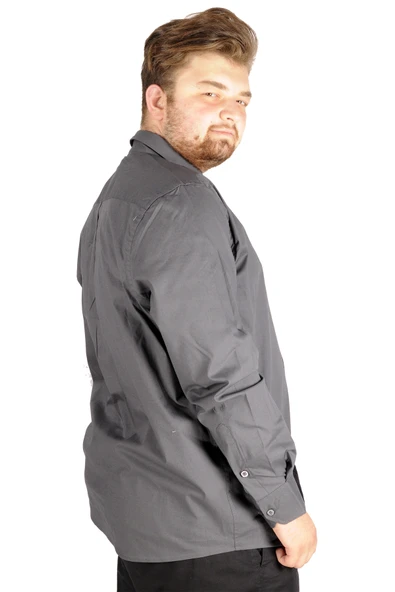 Mode XL Büyük Beden Erkek Klasik Gömlek Likralı 20351 Füme - Resim 5