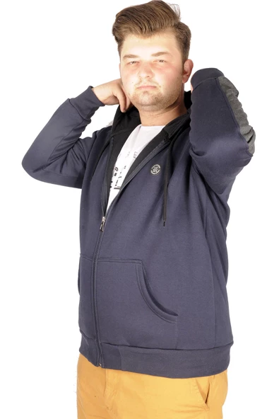 Mode XL Büyük Beden Erkek Sweatshirt Arm Strap 21503 Lacivert - Resim 4
