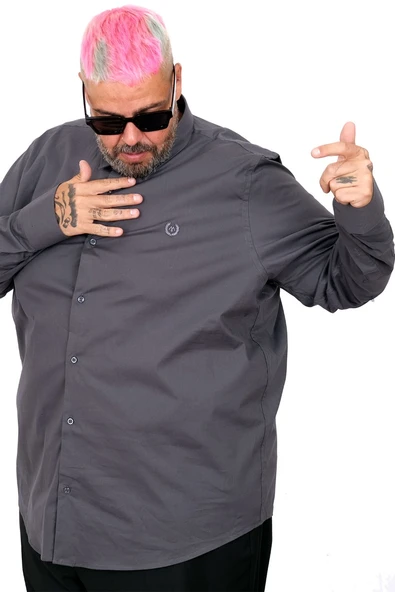 Mode XL Büyük Beden Erkek Klasik Gömlek Likralı 20351 Füme - Resim 9