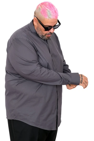 Mode XL Büyük Beden Erkek Klasik Gömlek Likralı 20351 Füme - Resim 8